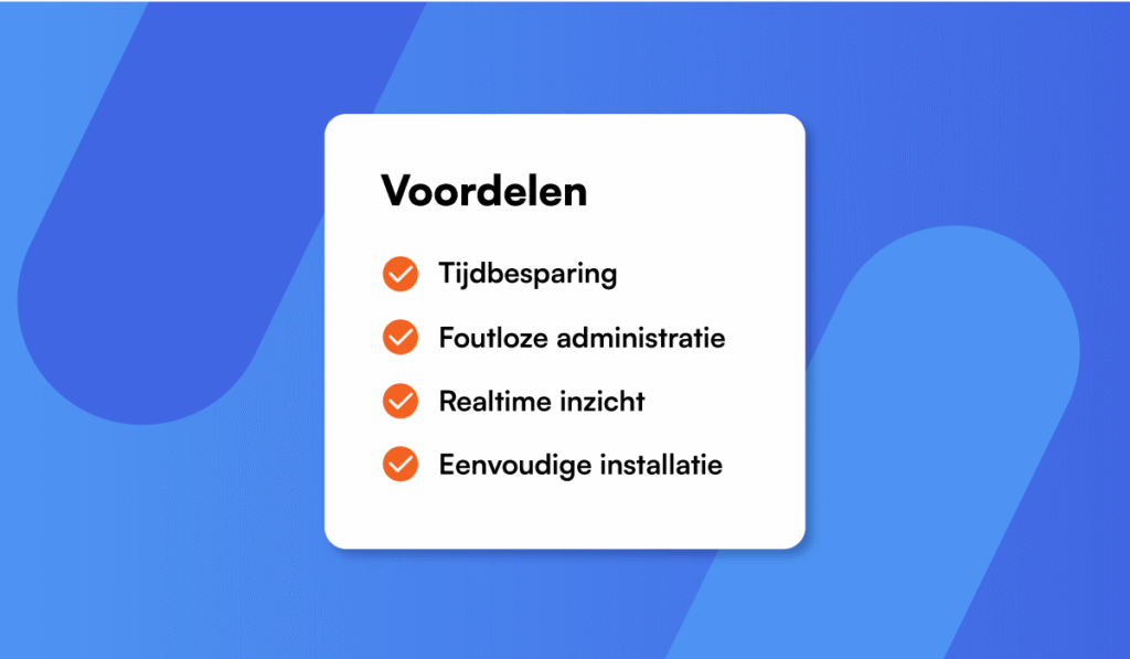 opsomming met oranje vinkjes van de voordelen van de koppeling in een wit vak, op een blauwe achtergrond