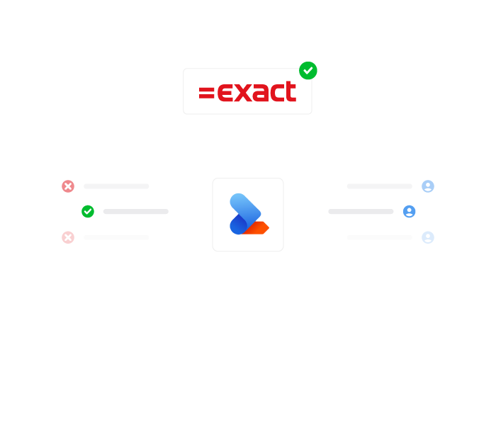 exact, ziosync en bol logo met 2 witte blokken aan de zijkanten