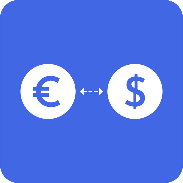 Euro-teken en dollar-teken met een pijltje ertussen