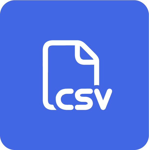 Wit icoon van een document met de tekst CSV erop, op een blauwe achtergrond