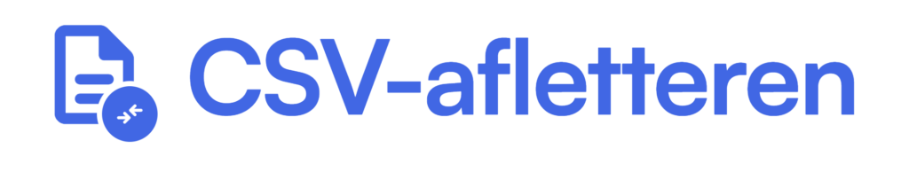 Blauw pictogram van een document met een cirkel met twee pijlen die naar elkaar wijzen, naast de tekst CSV-afletteren in blauwe letters