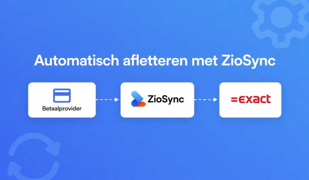 Automatisch afletteren met ZioSync, met een betaalprovider, ZioSync en Exact Online.