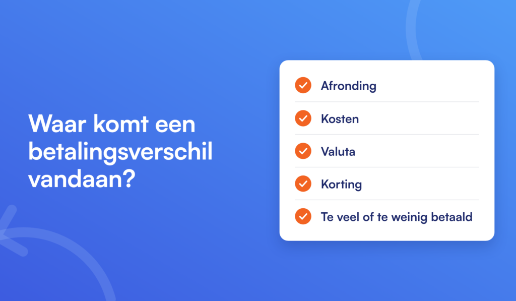 Oorzaken van een betalingsverschil: afronding, kosten, valuta, korting en een te hoge of te lage betaling