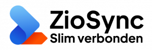 ziosync logo in blauw en oranje met ziosync slim verbonden tekst in het zwart, op een witte achtergrond